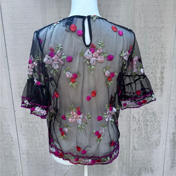 Elegant Sheer Floral Embroidered Blouse - Picture 5 of 7